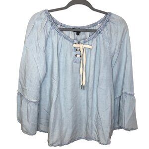 Sanctuary Womens Light Blue Denim Off-Shoulder Blouse Size Large Lace-Up Detail